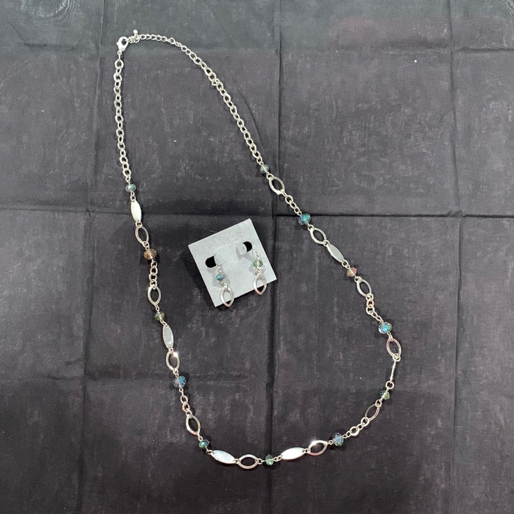 Silver Necklace and Earring Set with Faceted Crystal Beads by Talbots (N109)